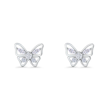 Minimalist 10.7mm Butterfly Stud Earrings Cubic Zirconia 925 Sterling Silver Wholesale